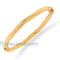 Yellow gold large twist tube bangle