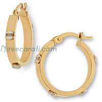 Yellow gold 15 mm tube earrings with white gold screw designs