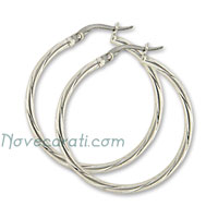 White gold 25 x 2 mm twisted tube earrings