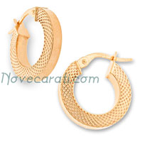 Yellow gold 10 x 3 mm square tube earrings with mottled design